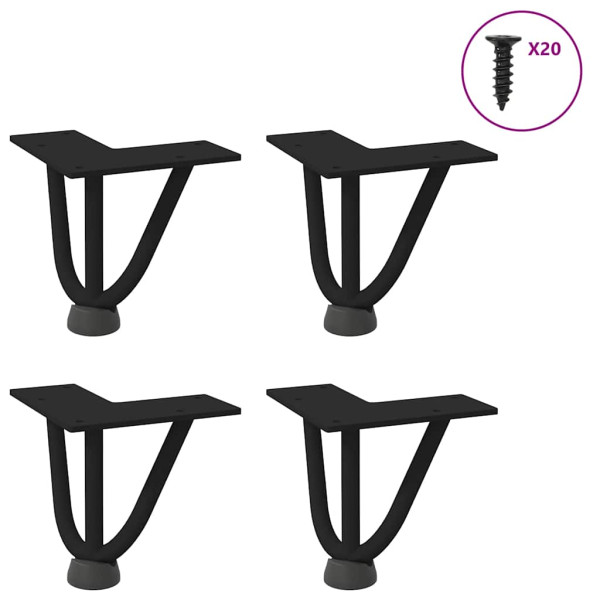 Patas de mesa tipo horquilla 4 unidades acero macizo negro 10cm D