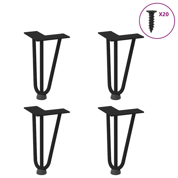 Patas de mesa tipo horquilla 4 uds acero macizo negro 20 cm D