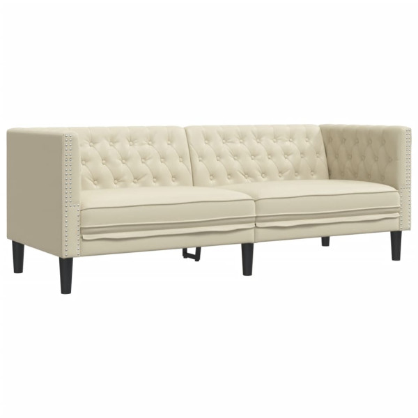 Sofá Chesterfield de 3 plazas cuero artificial blanco crema M 2