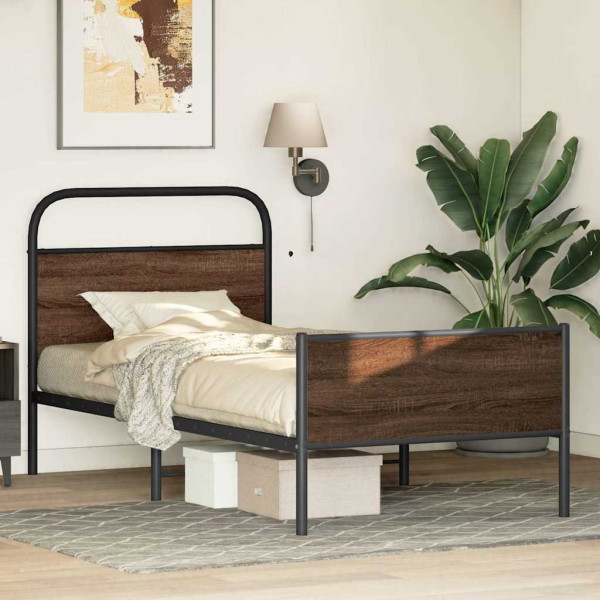 Estructura de cama sin colchón 100x190 cm madera marrón roble M 4