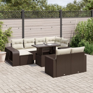 Set de sofás de jardín 11 pzas cojines ratán sintético marrón D