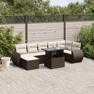 Set sofás de jardín 8 piezas y cojines ratán sintético marrón D