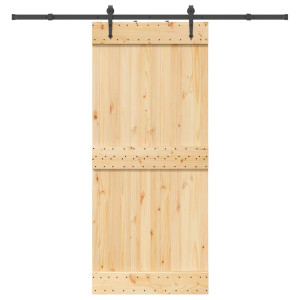 Puerta corredera con herrajes madera maciza de pino 90x210 cm D