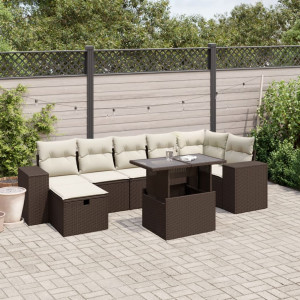 Set sofás de jardín 8 piezas y cojines ratán sintético marrón D