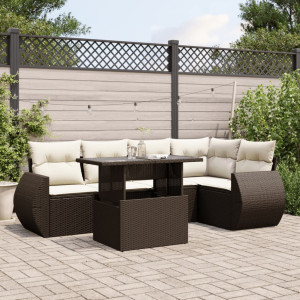 Set sofás de jardín 6 piezas y cojines ratán sintético marrón D