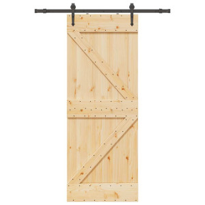 Puerta corredera con herrajes madera maciza de pino 80x210 cm D