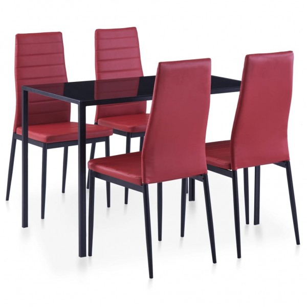 Conjunto de mesa e cadeiras de jantar 5 peças cor vinho tinto D