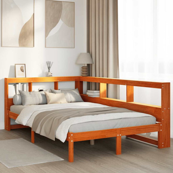 Cama con estantería sin colchón madera maciza marrón 135x190cm Cama con estantería sin colchón madera maciza marrón 135x190cm D