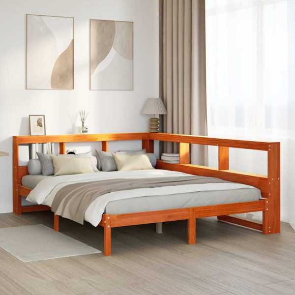 Cama con estantería sin colchón madera maciza marrón 140x190 cm Cama con estantería sin colchón madera maciza marrón 140x190 cm D