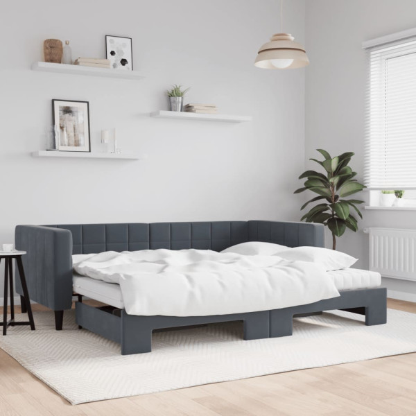 Sofá cama nido con colchón terciopelo gris oscuro 90x200 cm Sofá cama nido con colchón terciopelo gris oscuro 90x200 cm D