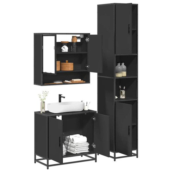 Juego de muebles de baño 3 pzas madera contrachapada negro D