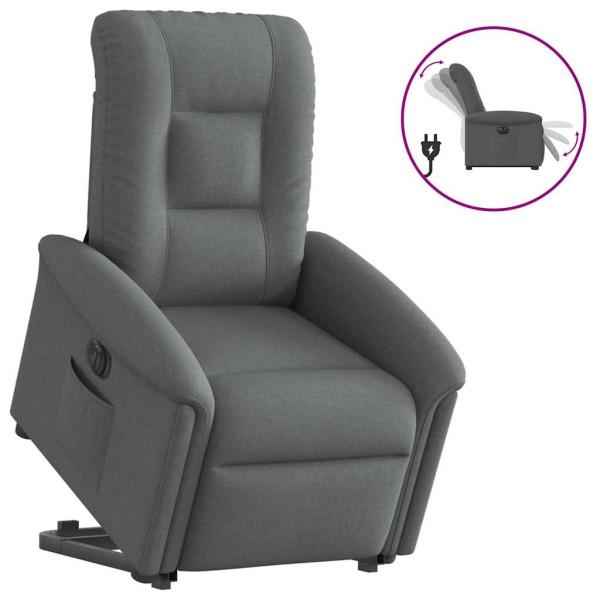 Sillón eléctrico reclinable elevable de tela gris oscuro Sillón eléctrico reclinable elevable de tela gris oscuro D