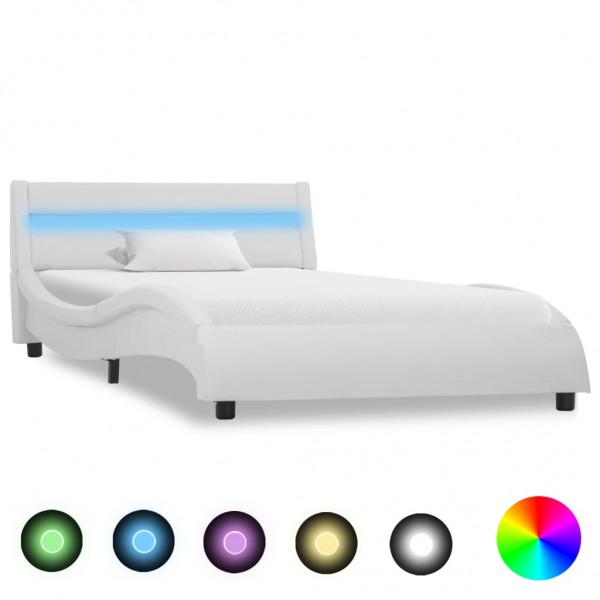 Estructura de cama con LED cuero sintético blanco 90x200 cm D