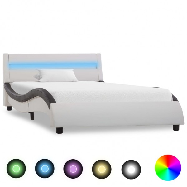 Estructura cama con LED cuero sintético blanco negro 100x200 cm D