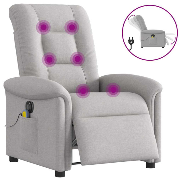 Sillón reclinable de masaje eléctrico tela gris nube Sillón reclinable de masaje eléctrico tela gris nube D