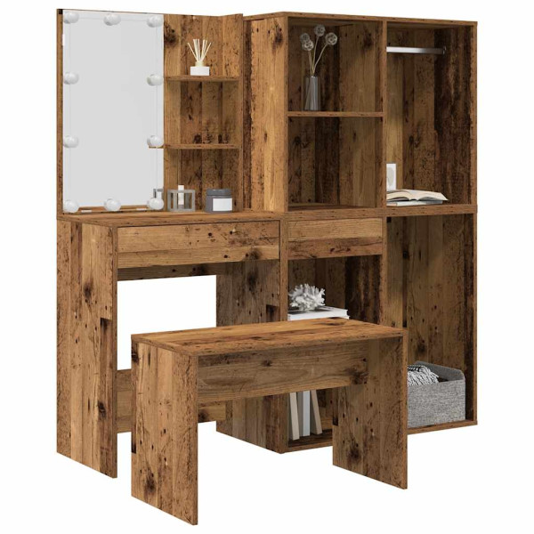 Juego de tocador con LED madera contrachapada madera vieja Juego de tocador con LED madera contrachapada madera vieja D