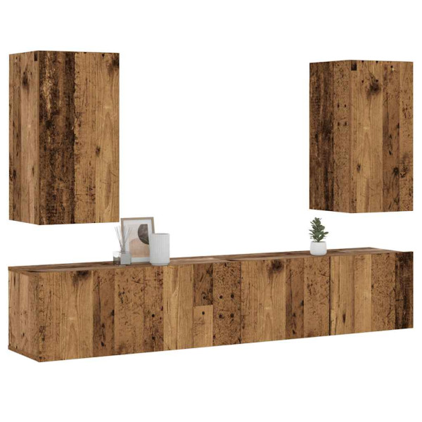 Muebles de TV de pared 4 uds madera vieja madera de ingeniería Muebles de TV de pared 4 uds madera vieja madera de ingeniería D