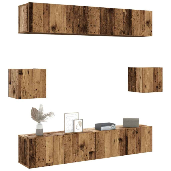 Conjunto de mueble de TV 6 piezas montado la pared madera vieja Conjunto de mueble de TV 6 piezas montado la pared madera vieja D