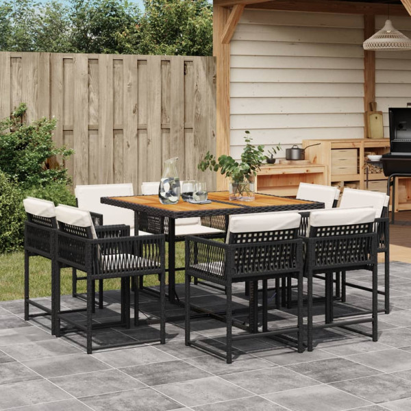 Set de comedor de jardín 9 pzas y cojines ratán sintético negro Set de comedor de jardín 9 pzas y cojines ratán sintético negro D