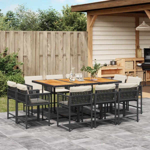 Set de comedor jardín 11 pzas con cojines ratán sintético negro Set de comedor jardín 11 pzas con cojines ratán sintético negro D