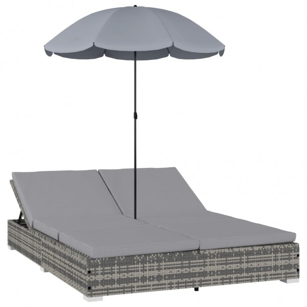 Cama de cama com guarda-chuva ratão sintético cinza D