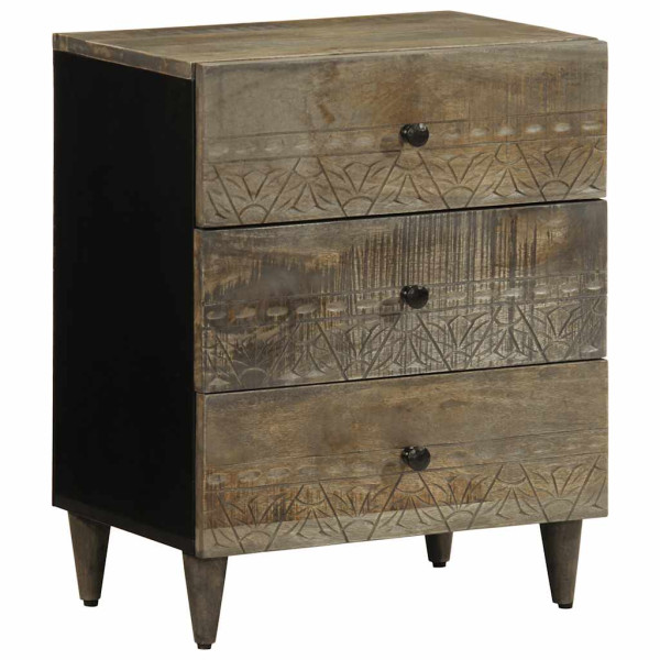 Mesita de noche madera maciza de mango gris claro 50x33x60 cm D