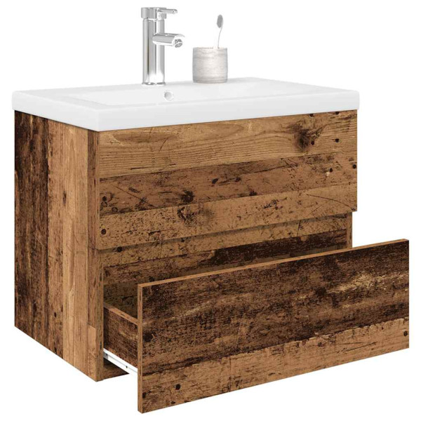 Mueble lavabo con lavabo integrado y grifo madera vieja Mueble lavabo con lavabo integrado y grifo madera vieja D