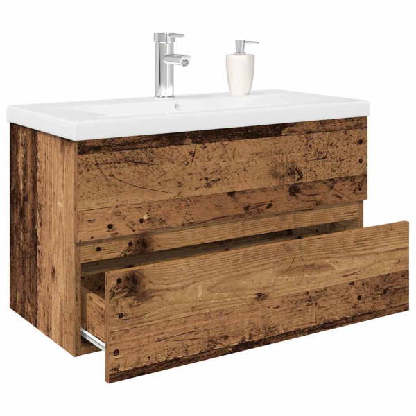 Mueble lavabo con lavabo integrado y grifo madera vieja Mueble lavabo con lavabo integrado y grifo madera vieja D