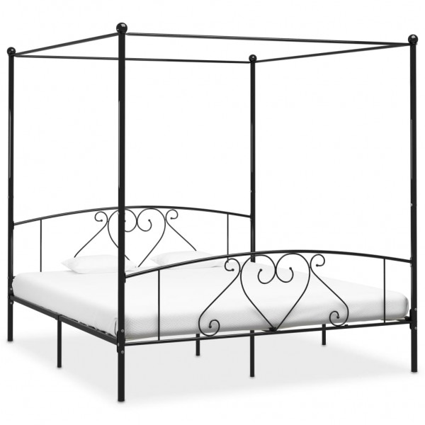 Estructura de cama con dosel metal negro 180x200 cm D