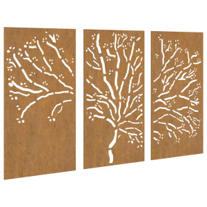 Decoração muro de jardim 3pcs 105x55cm aço corten design árvore H