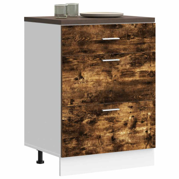 Mueble bajo de cocina de madera de ingeniería de roble ahumado Mueble bajo de cocina de madera de ingeniería de roble ahumado D