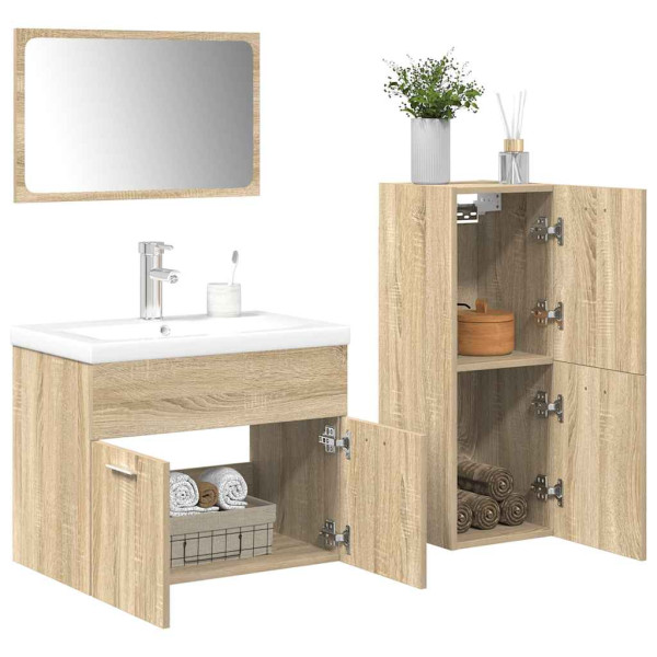 Juego de muebles de baño 4 pzas contrachapada roble Sonoma D
