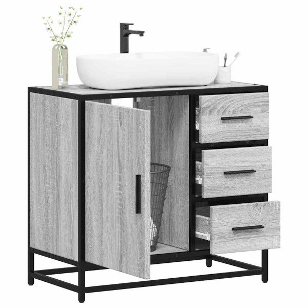 Mueble lavabo baño madera contrachapada sonoma gris 65x33x60 cm Mueble lavabo baño madera contrachapada sonoma gris 65x33x60 cm D