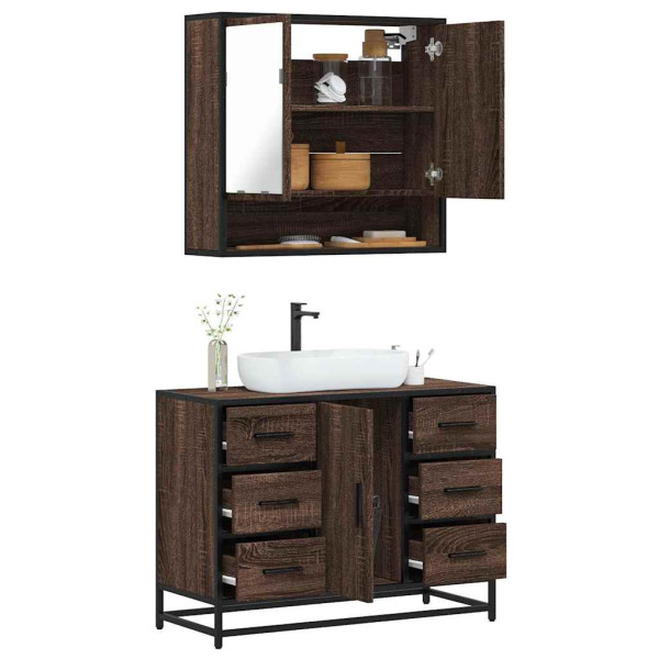 Set de muebles baño 2 pzas madera contrachapada marrón roble Set de muebles baño 2 pzas madera contrachapada marrón roble D