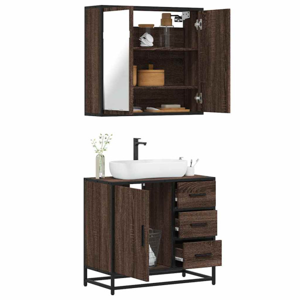 Set de muebles baño 2 pzas madera contrachapada marrón roble Set de muebles baño 2 pzas madera contrachapada marrón roble D