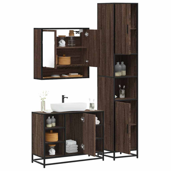 Set de muebles baño 3 pzas madera contrachapada roble marrón Set de muebles baño 3 pzas madera contrachapada roble marrón D