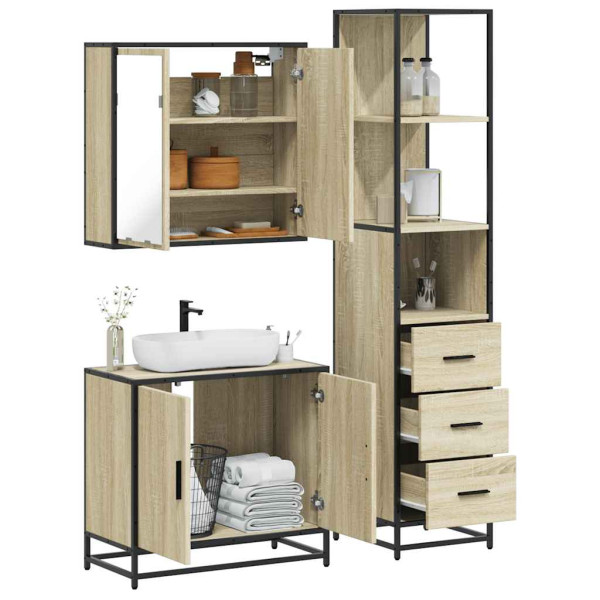 Set de muebles de baño 3 pzas madera contrachapada roble Sonoma Set de muebles de baño 3 pzas madera contrachapada roble Sonoma D