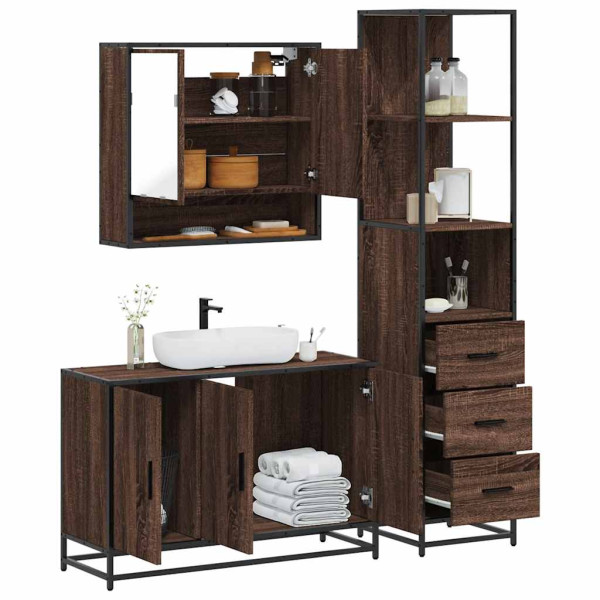 Set de muebles baño 3 pzas madera contrachapada roble marrón Set de muebles baño 3 pzas madera contrachapada roble marrón D