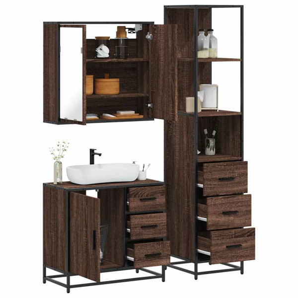 Set de muebles baño 3 pzas madera contrachapada roble marrón Set de muebles baño 3 pzas madera contrachapada roble marrón D