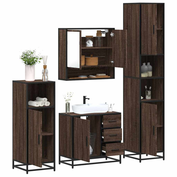 Set de muebles baño 4 pzas madera contrachapada roble marrón Set de muebles baño 4 pzas madera contrachapada roble marrón D