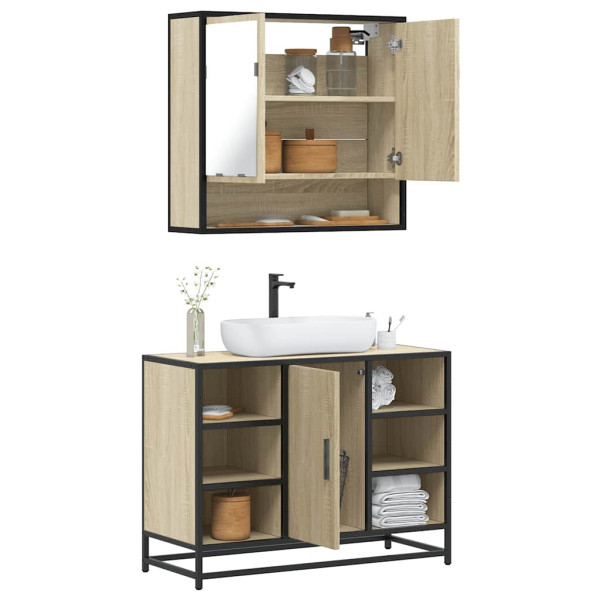 Set de muebles de baño 2 pzas madera contrachapada roble Sonoma D
