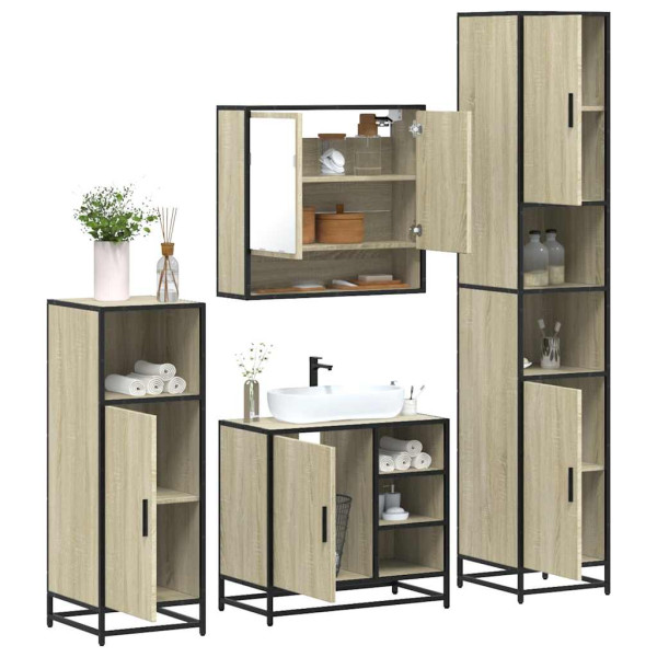 Juego de muebles de baño 4 pzas contrachapada roble sonoma Juego de muebles de baño 4 pzas contrachapada roble sonoma D