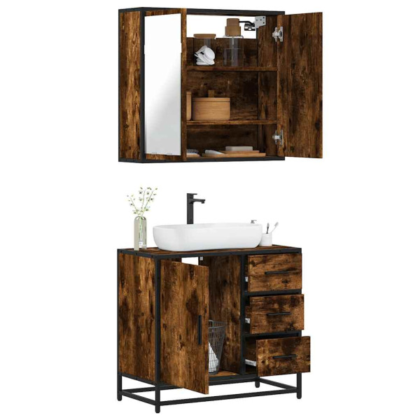Set de muebles baño 2 pzas madera contrachapada roble ahumado Set de muebles baño 2 pzas madera contrachapada roble ahumado D