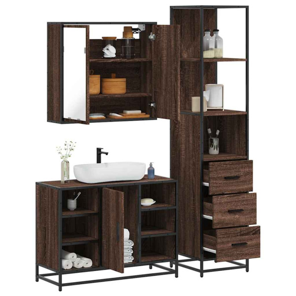 Set de muebles baño 3 pzas madera contrachapada roble marrón Set de muebles baño 3 pzas madera contrachapada roble marrón D