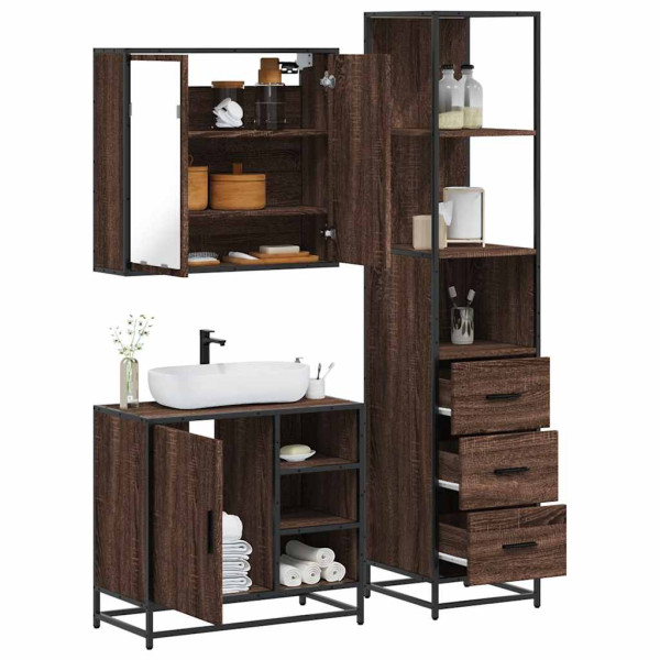 Set de muebles baño 3 pzas madera contrachapada roble marrón Set de muebles baño 3 pzas madera contrachapada roble marrón D