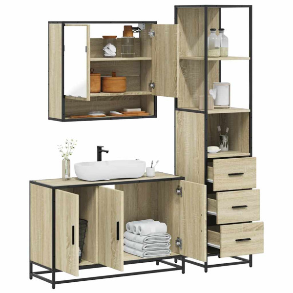 Set de muebles de baño 3 pzas madera contrachapada roble Sonoma Set de muebles de baño 3 pzas madera contrachapada roble Sonoma D