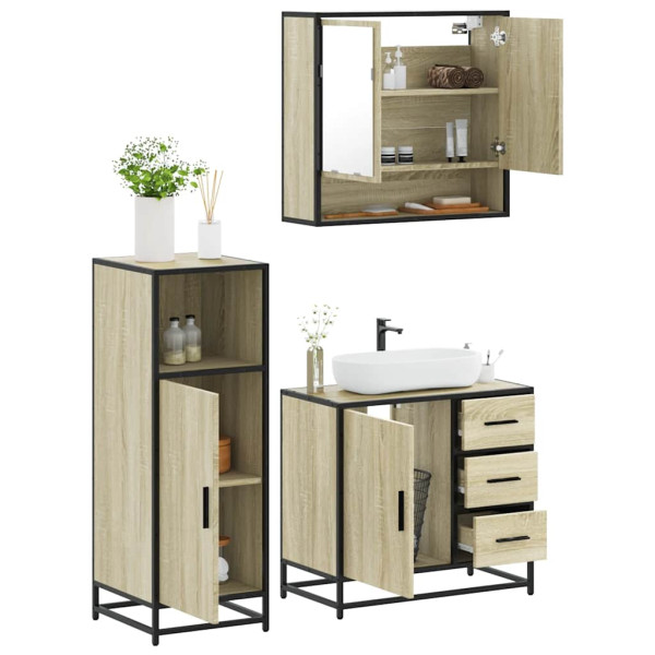 Set de muebles de baño 3 pzas madera contrachapada roble Sonoma D
