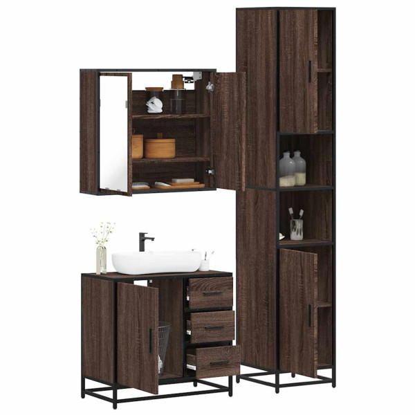 Set de muebles baño 3 pzas madera contrachapada roble marrón D