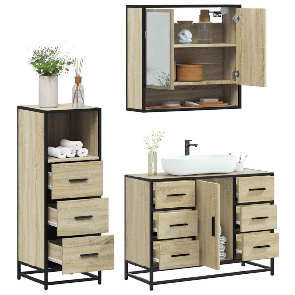Set de muebles de baño 3 pzas madera contrachapada roble Sonoma D