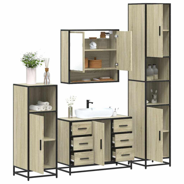 Juego de muebles de baño 4 pzas contrachapada roble sonoma Juego de muebles de baño 4 pzas contrachapada roble sonoma D